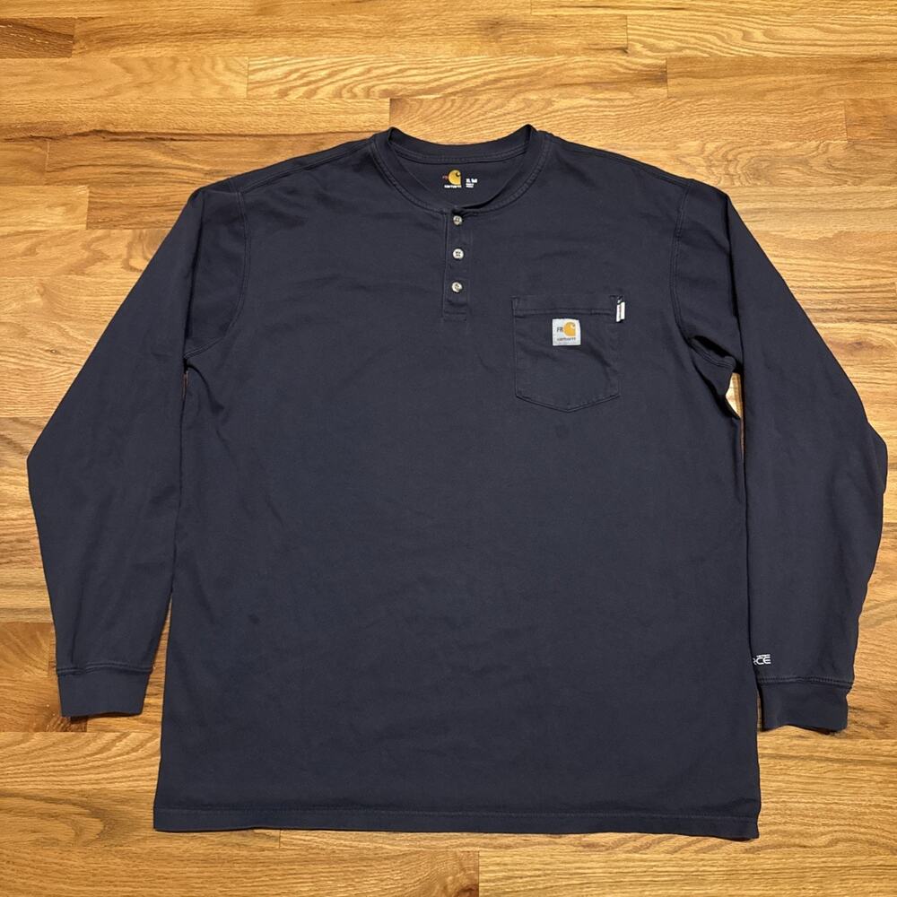 Carhartt FR Force Shirt Mens XL TALL Blue Pocket Long Sleeve Flame Resistant Tee